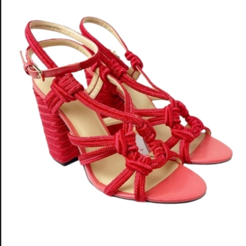 Cabi Open Toe Red Chunky Heel Sandals Size 9